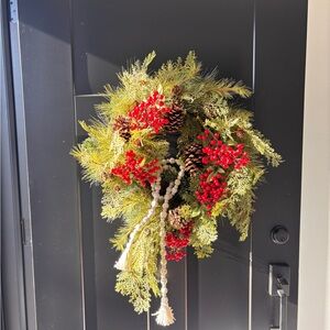 Festive Holiday Wreath with Red Accents